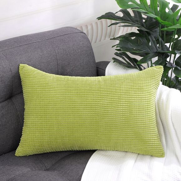 Corduroy Corn Striped Throw Pillow Cover Cushion Cover 12" x 18" Light Green - Picture 2 of 6